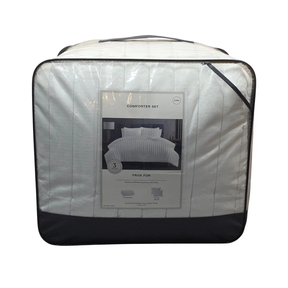 Hallmart Collectibles Comforter Set Ivory Faux‎ Fur 3 Piece King Glam Luxurious